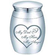 Column Alloy Cremation Urn, for Commemorate Kinsfolk Cremains Container, with Velvet Pouch and Silver Polishing Cloth and Disposable Flatware Spoons, Heart, 40.5~95x23~75x2mm(AJEW-CN0002-08E)