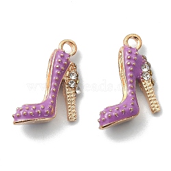 2Pcs Alloy Enamel Stilettos Pendants, Cadmium Free & Lead Free, with Rhinestone, High-heeled Shoes, Light Gold, Dark Orchid, 17.5x14x6mm, Hole: 2mm(ENAM-YW0002-30C)