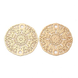 Rack Plating Brass Connector Charms, Etched Metal Embellishments, Long-Lasting Plated, Flat Round Flower Links, Light Gold, 18.5x0.3mm, Hole: 1.8mm(KK-Q792-12LG)