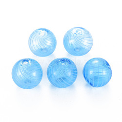 Transparent Handmade Blown Glass Globe Beads, Stripe Pattern, Round, Light Sky Blue, 12.5~13.5mm, Hole: 1~2mm(GLAA-T012-40C-05)