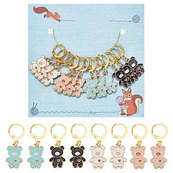 Bear with Heart Alloy Enamel Pendant Stitch Markers, Crochet Leverback Hoop Charms, Locking Stitch Marker with Wine Glass Charm Ring, Mixed Color, 3.5cm, 4 colors, 3pcs/color, 12pcs/set(HJEW-AB00525)