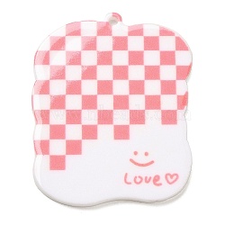 Acrylic Pendants, Checkerboard with Rectangle, Pink, 44x36x2mm, Hole: 1.8mm(MACR-M028-05B)