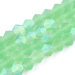 Imitate Austrian Crystal Bicone Frosted Glass Beads Strands, Grade AA, Faceted, Light Green, 2x2.5mm, Hole: 0.7mm, about 162~185pcs/strand, 12.76~14.61(32.4cm~37.1)(GLAA-F029-TM2mm-A24)
