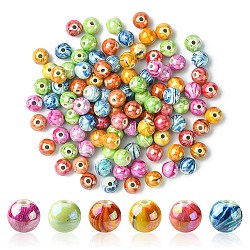 AB Color Wave Printed Acrylic Beads, Round, Mixed Color, 10mm, Hole: 2mm, about 100pcs/55g(MACR-YW0002-70)