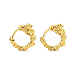 Brass Micro Pave Cubic Zirconia Hoop Earrings for Women, Dragon, Real 18K Gold Plated, 18x5mm(EJEW-K286-03G)