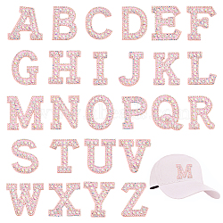 26Pcs Adhesive/Sew on Non-Woven Fabrics Patches, with Crystal AB Glass Rhinestone, Costume Accessories, Appliques, Alphabet, Letter A~Z, Pink, 45~57x38~59x3.5mm(DIY-NB0007-06)
