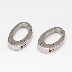 Oval 304 Stainless Steel Keychain Clasp Findings Finding, Snap Clasps, Stainless Steel Color, 15x9x3mm, Hole: 1.5mm(STAS-D070-02)