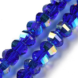 Transparent Electroplate Glass Beads Strands, AB Color Plated, Faceted, Rondelle, Blue, 7.8x5.8~6.3mm, Hole: 1.5mm, about 80pcs/strand, 18.31''~19.88''(46.5~50.5cm)(GLAA-Q099-C01-07-1)