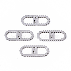 201 Stainless Steel Links Connectors, Laser Cut, Oval with Letter, Stainless Steel Color, Letter.N, 15x6x1mm, Hole: 4x5~7mm(STAS-N091-41N)