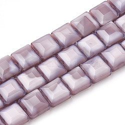 Opaque Solid Color Glass Beads Strands, Faceted, Square, Plum, 8.5~9x8.5~9x5mm, Hole: 1~1.2mm, about 35pcs/strand, 13.77 inch(35cm)(GLAA-N032-07H)