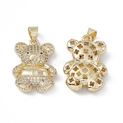 Rack Plating Brass Micro Pave Cubic Zirconia Pendants, Cadmium Free & Lead Free, Long-Lasting Plated, Bear Charm, Real 18K Gold Plated, 22.5x16x5mm, Hole: 4x5mm(KK-G451-16G)