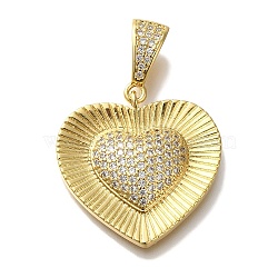 Heart Rack Plating Brass Micro Pave Clear Cubic Zirconia Pendant, Long-Lasting Plated, Lead Free & Cadmium Free, Real 18K Gold Plated, 27x27.5x5mm, Hole: 8x5mm(KK-U019-18G-02)