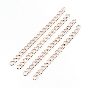 Ion Plating(IP) 304 Stainless Steel Curb Chains Extender, Rose Gold, 25mm, Link: 3x1.6x0.4mm