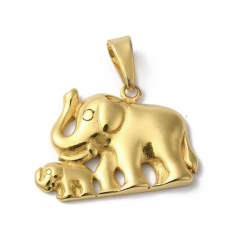 PVD Vacuum Plating 304 Stainless Steel Pendants, Elephant Charm, Golden, 23x32x3.5mm, Hole: 9x5mm