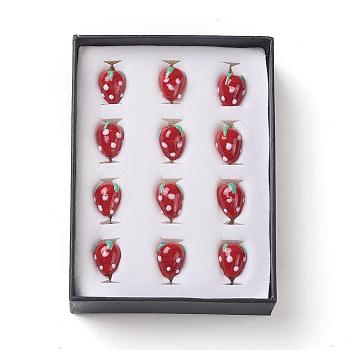 Perles au chalumeau à la main à la fraise, rouge, 16x11mm, Trou: 2mm