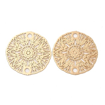 Rack Plating Brass Connector Charms, Etched Metal Embellishments, Long-Lasting Plated, Flat Round Flower Links, Light Gold, 18.5x0.3mm, Hole: 1.8mm