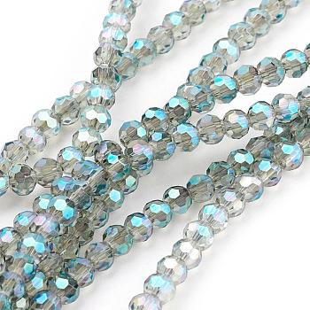 Electroplate Glass Beads Strands, Faceted(32 Facets) Round, Turquoise, 3mm, Hole: 1mm, about 100pcs/strand, 11.5 inch