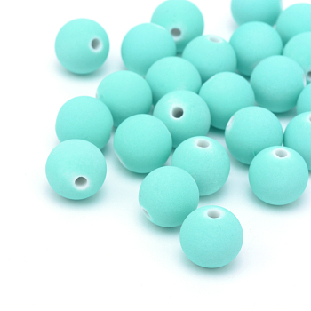 Spray Painted Acrylic Beads, Rubberized Style, Round, Aquamarine, 10x9.5mm, Hole: 2mm, about 950pcs/500g