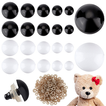 Elite 192 Sets 10 Styles Plastic Safety Eyes, with Gasket, Half Round Craft Eyes for Crochet Toy and Stuffed Animals, Mixed Color, 16.5~21x9.7~18mm