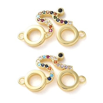 Rack Plating Brass Colorful Cubic Zirconia Bicycle Connector Charms, Long-Lasting Plated, Lead Free & Cadmium Free, Real 18K Gold Plated, 21x13x2mm, Hole: 1.3mm