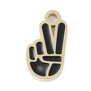 304 Stainless Steel Charms, with Enamel, Yeah Gesture Charm, Real 14K Gold Plated, 10x5x1mm, Hole: 1.2mm