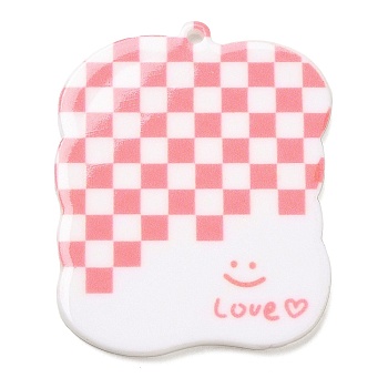Acrylic Pendants, Checkerboard with Rectangle, Pink, 44x36x2mm, Hole: 1.8mm
