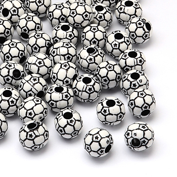 FootBall/Soccer Ball Craft Style Acrylic Beads, Sports Beads, Black, 12mm, Hole: 4mm, about 580pcs/500g