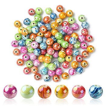 AB Color Wave Printed Acrylic Beads, Round, Mixed Color, 10mm, Hole: 2mm, about 100pcs/55g