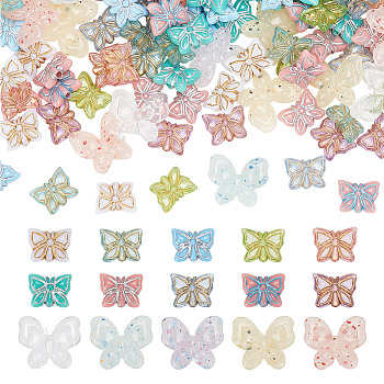 15Style Plating Transparent Acrylic Beads, Golden Metal Enlaced, Butterfly, Mixed Color, 11~17.5x14.5~21x5~6mm, Hole: 1.8mm