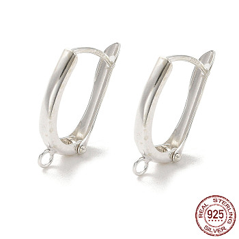 925 Sterling Silver Hoop Earring Finddings, Latch Back with Loops, with S925 Stamp, Silver, 20.5x12x4mm, Hole: 1.6mm, Pin: 1x0.8mm