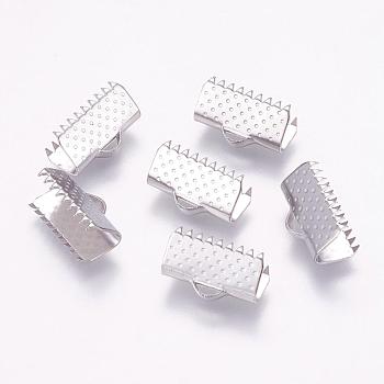304 Stainless Steel Ribbon Crimp Ends, Stainless Steel Color, 8x13mm, Hole: 1x3.5mm