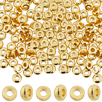 200Pcs Brass Spacer Beads, Nickel Free, Flat Round/Disc, Real 18K Gold Plated, 4x1.5mm, Hole: 1.5mm