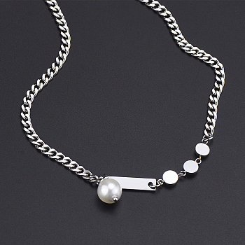 Stainless Steel Imitation Pearl Chain Necklaces for Unisex