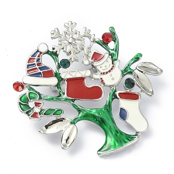 Alloy Glass Rhinestone Brooches, Enamel Pins, Christmas Tree, Hat, 51x52x10.6mm