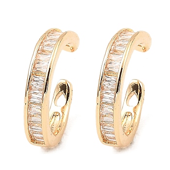 Brass with Cubic Zirconia Cuff Earrings, Round, Light Gold, 14x13x3mm