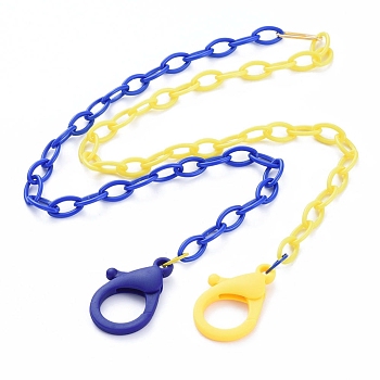 Personalized Two Tone ABS Plastic Cable Chain Necklaces, Eyeglasses Chains, Handbag Chains, with Iron Linking Rings and Plastic Lobster Claw Clasps, Blue & Yellow, 26.77~27.95 inch(68~71cm)