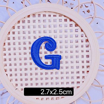 Computerized Embroidery Cloth Self Adhesive Patches, Stick on Patch, Costume Accessories, Letter, Blue, G:27x25mm