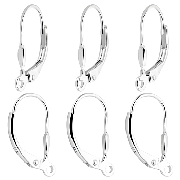 4 Pairs 925 Sterling Silver Leverback Hoop Earring Findings, with Horizontal Loops, Silver, 16x9x3mm, Hole: 1mm