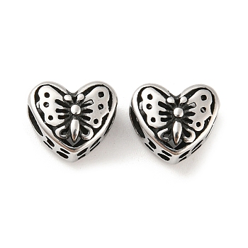 316 Surgical Stainless Steel  Beads, Butterfly, Antique Silver, 10x12x7mm, Hole: 4mm