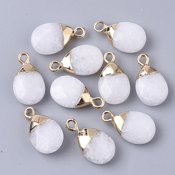 Natural White Jade Pendants, with Top Golden Plated Iron Loops, Teardrop, Faceted, Dyed, 17~19x10x5mm, Hole: 1.8mm