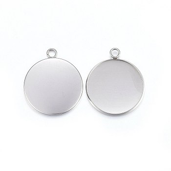 304 Stainless Steel Pendant Cabochon Settings, Plain Edge Bezel Cups, Flat Round, Stainless Steel Color, 31x27x2mm, Hole: 3mm, Inner Diameter: 25mm