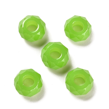 Resin European Beads, Large Hole Beads, Faceted, Rondelle, Lawn Green, 13.5x8mm, Hole: 5.5mm
