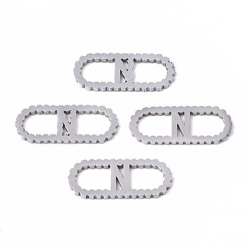 201 Stainless Steel Links Connectors, Laser Cut, Oval with Letter, Stainless Steel Color, Letter.N, 15x6x1mm, Hole: 4x5~7mm