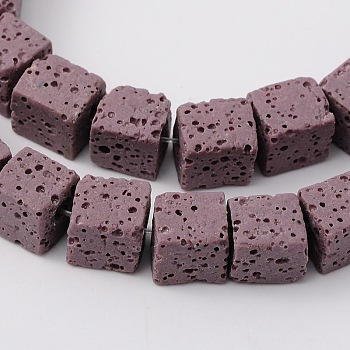 Natural Lava Rock Beads Strands, Cube, Dyed, Purple, 6.5x6.5x6.5mm, about 60pcs/strand, 15.60''(39.63cm)