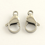 Tarnish Resistant 304 Stainless Steel Lobster Claw Clasps, Stainless Steel Color, 16x10x4.5mm, Hole: 2mm(STAS-R065-18)