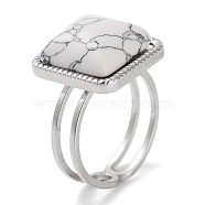 304 Stainless Steel Ring, Adjustable Synthetic Howlite Rings, Square, Adjustable(RJEW-B059-10P-05)
