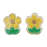 Transparent Epoxy Resin Cabochons, with Paillettes and Glitter Powder, Flower, Yellow, 29x23x7mm(CRES-N034-42A)
