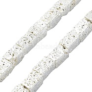 Electroplated Natural Lava Rock Beads Strands, Cuboid, Silver Plated, 6~6.5x4x4mm, Hole: 1.4mm, about 63pcs/strand, 16.06''(40.8cm)(G-I360-K01-04)