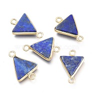 Natural Lapis Lazuli Links Connectors, with Real 18K Gold Plated Brass Findings, Triangle, 19x12.5x3.5mm, Hole: 2mm(G-F689-07B-G)