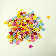 Fashionable Plum Blossom Shape Buttons With Assorted Colors, ABS Plastic Button, Mixed Color, 22mm, Hole: 2mm, about 400pcs/bag(NNA0VCX)